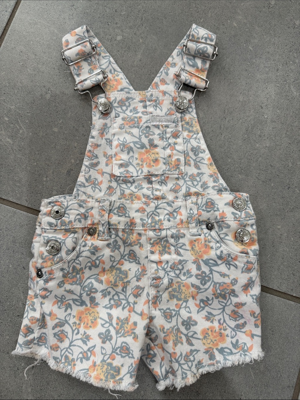 7 For All Mankind Floral White & Orange Shortalls